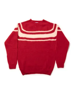 Red Shaggy Dog Sweater with Chest Stripe - Slim Fit