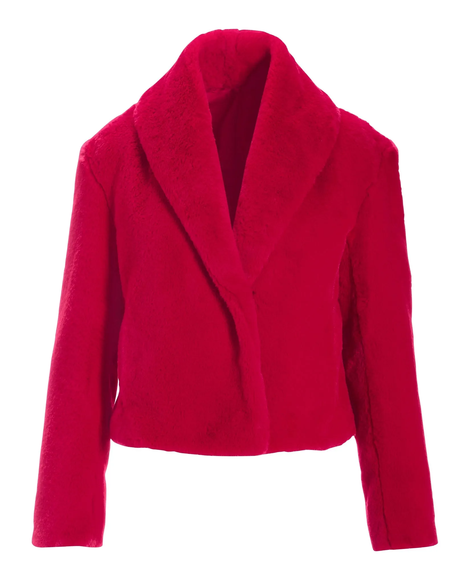 Shawl Collar Versatile Faux Fur Chubby Racing Red