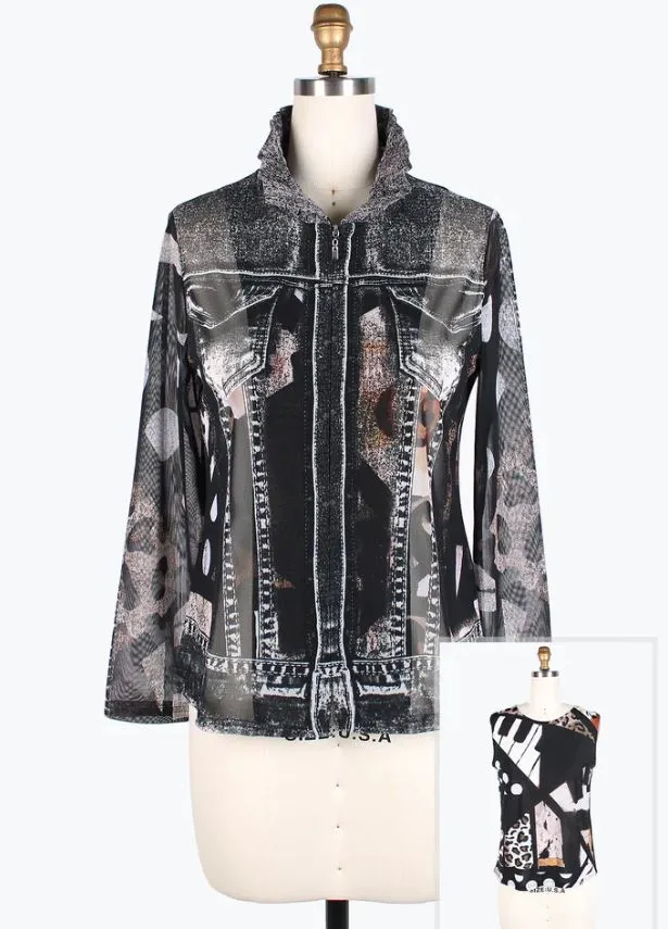 Sheer Black Denim & Leopard Jacket & Tee