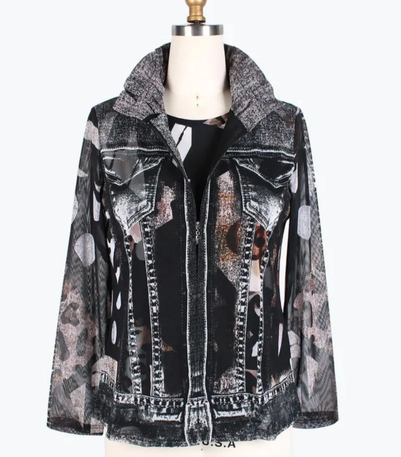 Sheer Black Denim & Leopard Jacket & Tee