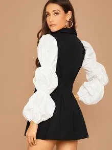 SHEIN Privé Contrast Lantern Sleeve Double Breasted Blazer