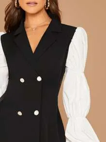 SHEIN Privé Contrast Lantern Sleeve Double Breasted Blazer