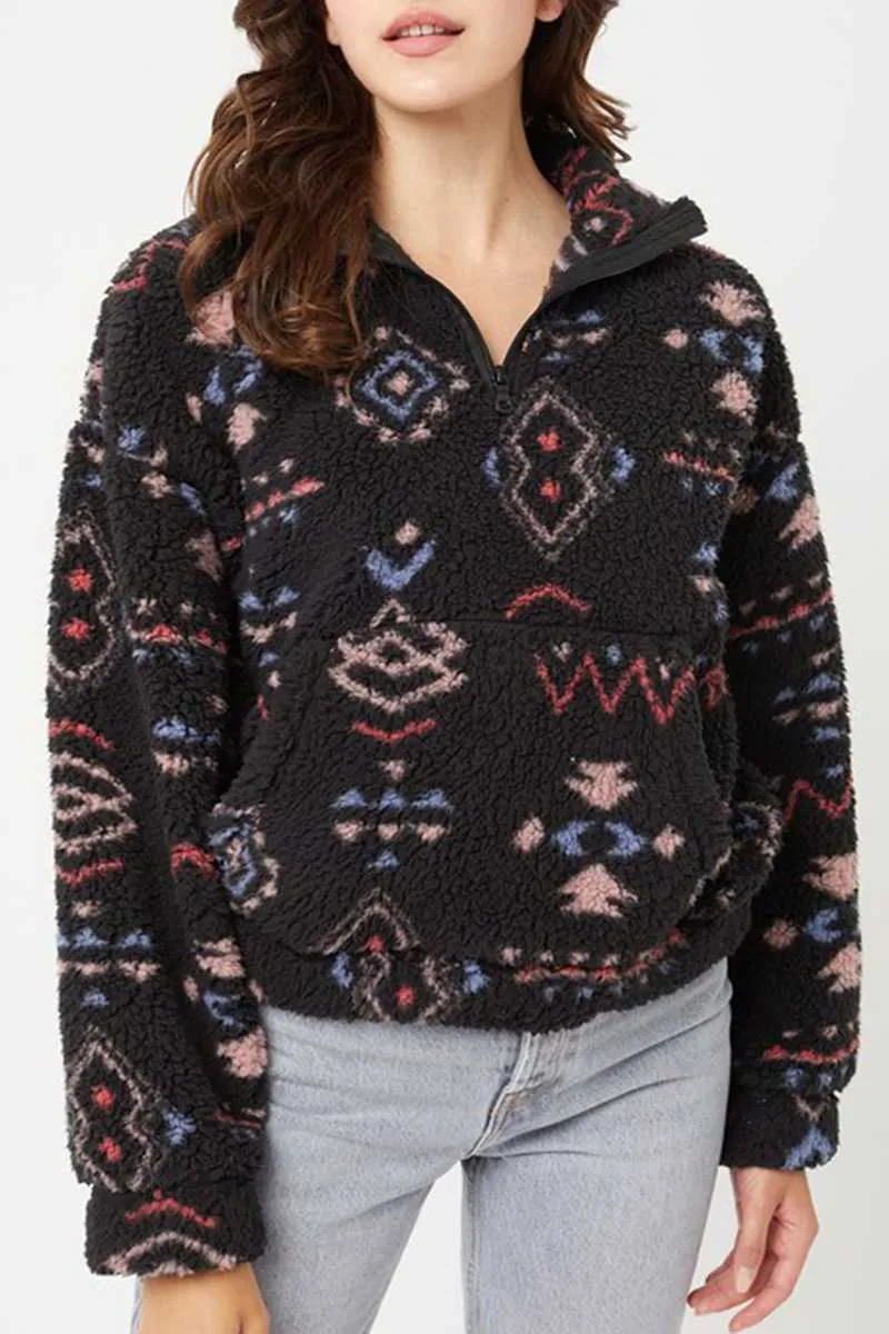 Sherpa Half Zip Pullover Black
