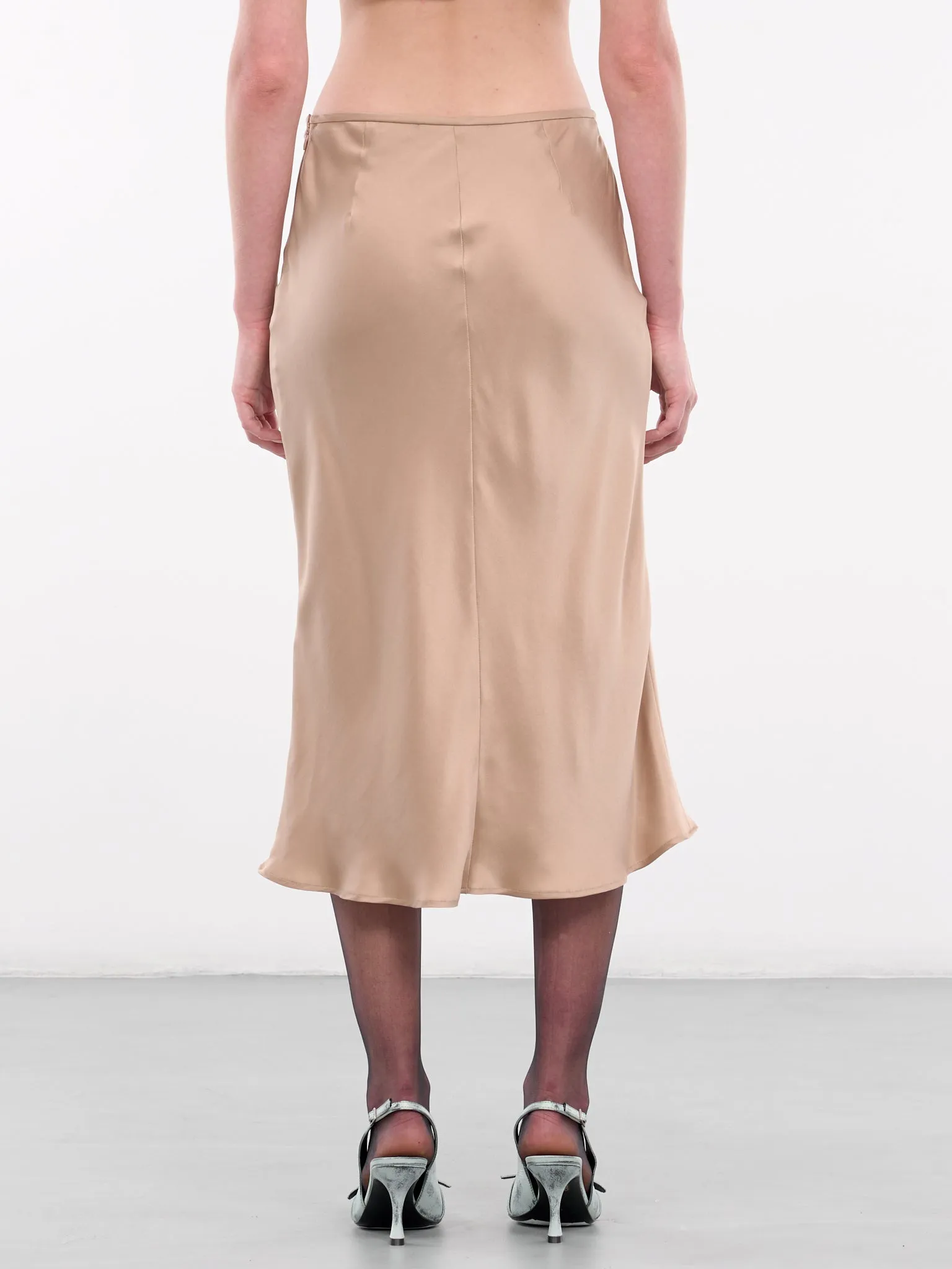 Silk Fluted Midi Skirt (A44-4G040A-N0820-CAMEL-BEIGE))