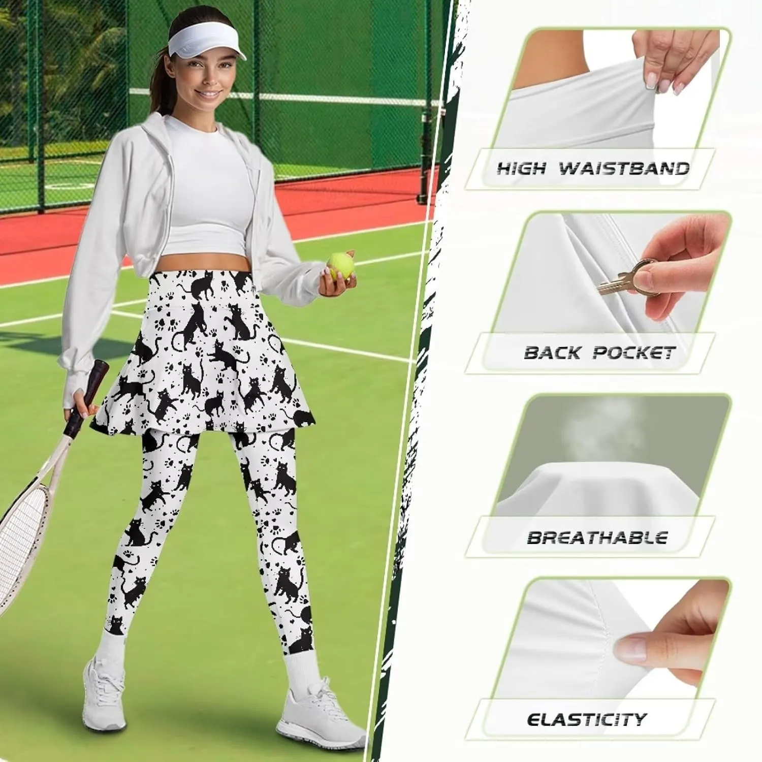 Skirted Leggings for Women High Waisted Tummy Control Skirted Tights Stretchy Breathable Tennis Pickleball Outfits