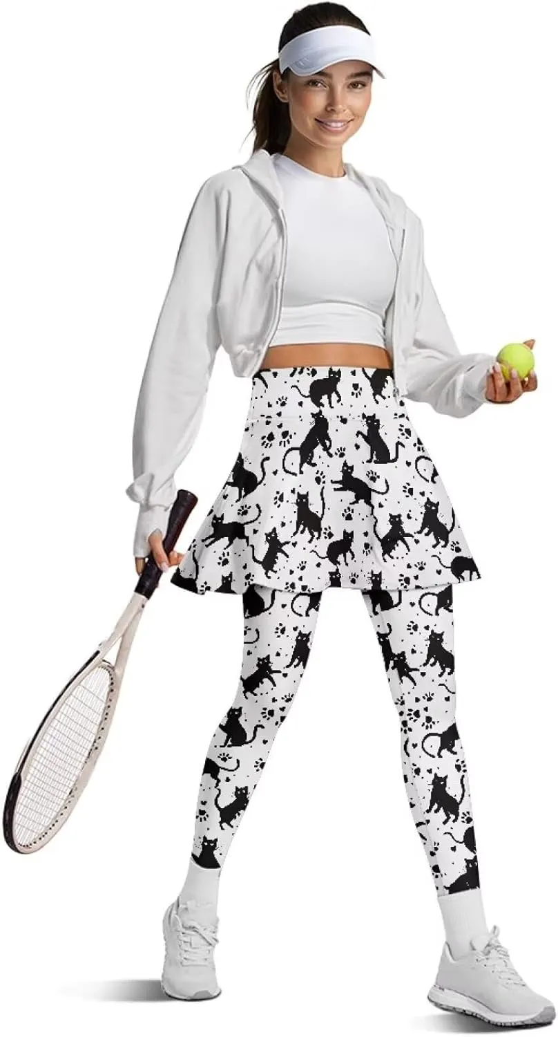 Skirted Leggings for Women High Waisted Tummy Control Skirted Tights Stretchy Breathable Tennis Pickleball Outfits