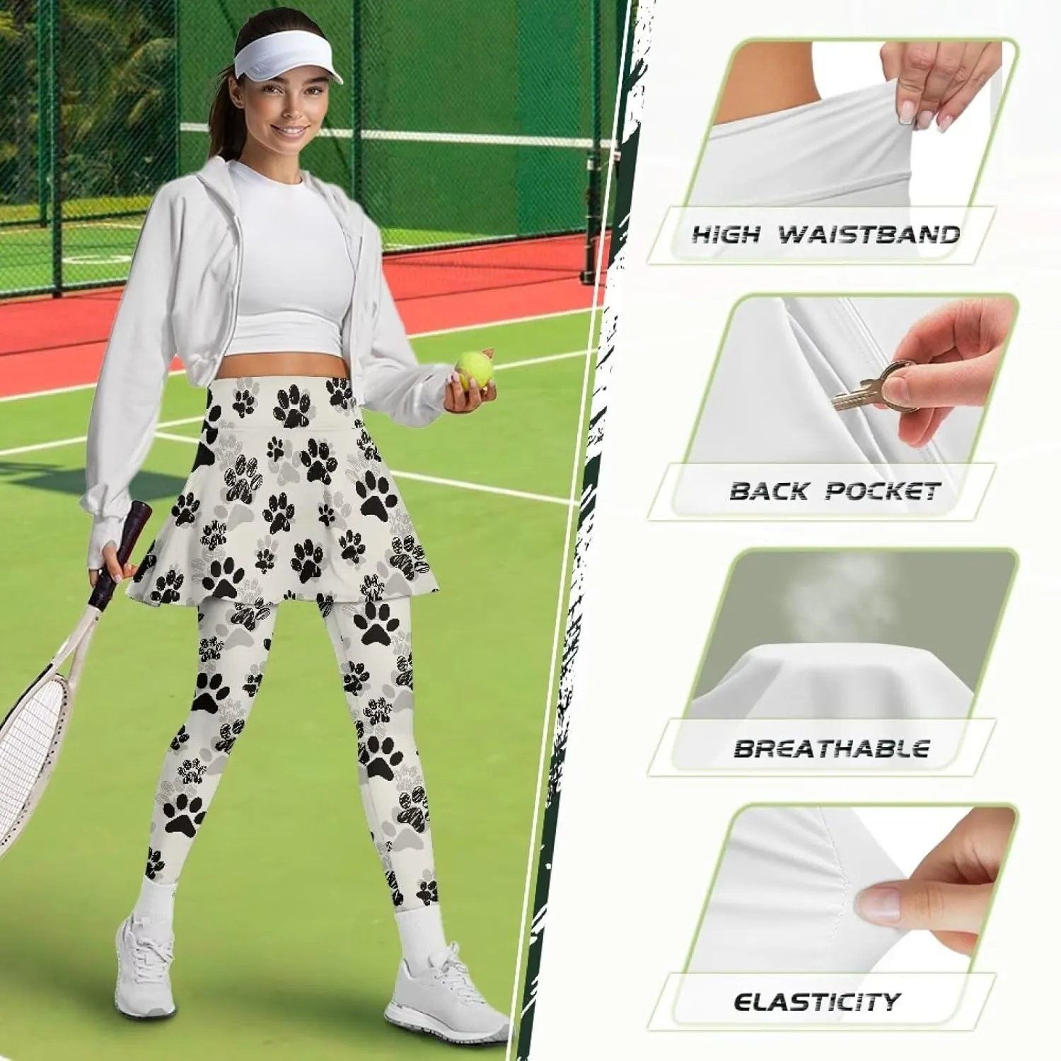 Skirted Leggings for Women High Waisted Tummy Control Skirted Tights Stretchy Breathable Tennis Pickleball Outfits