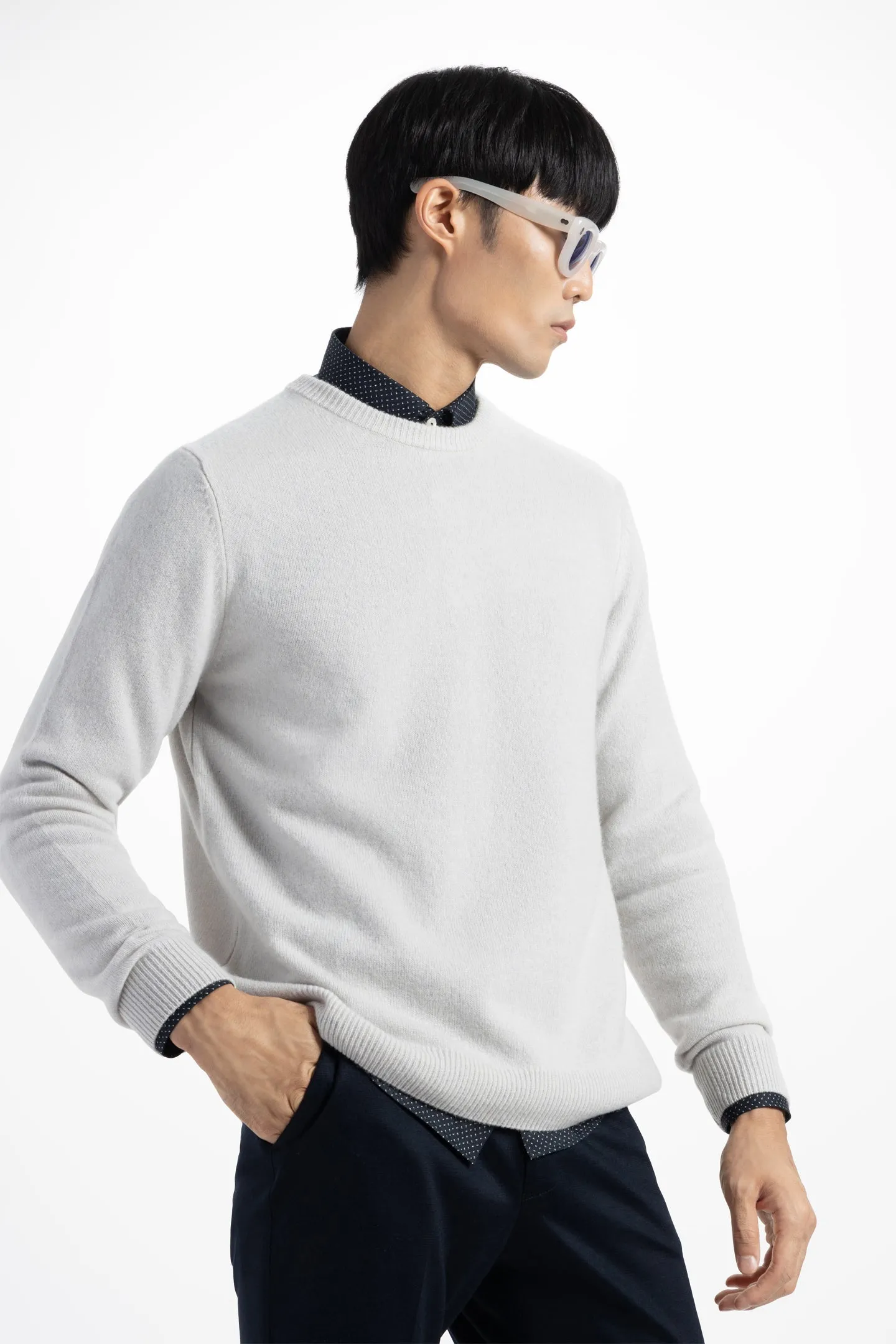 Soft Cloth Crewneck Sweater in Merino Jersey - Vapour