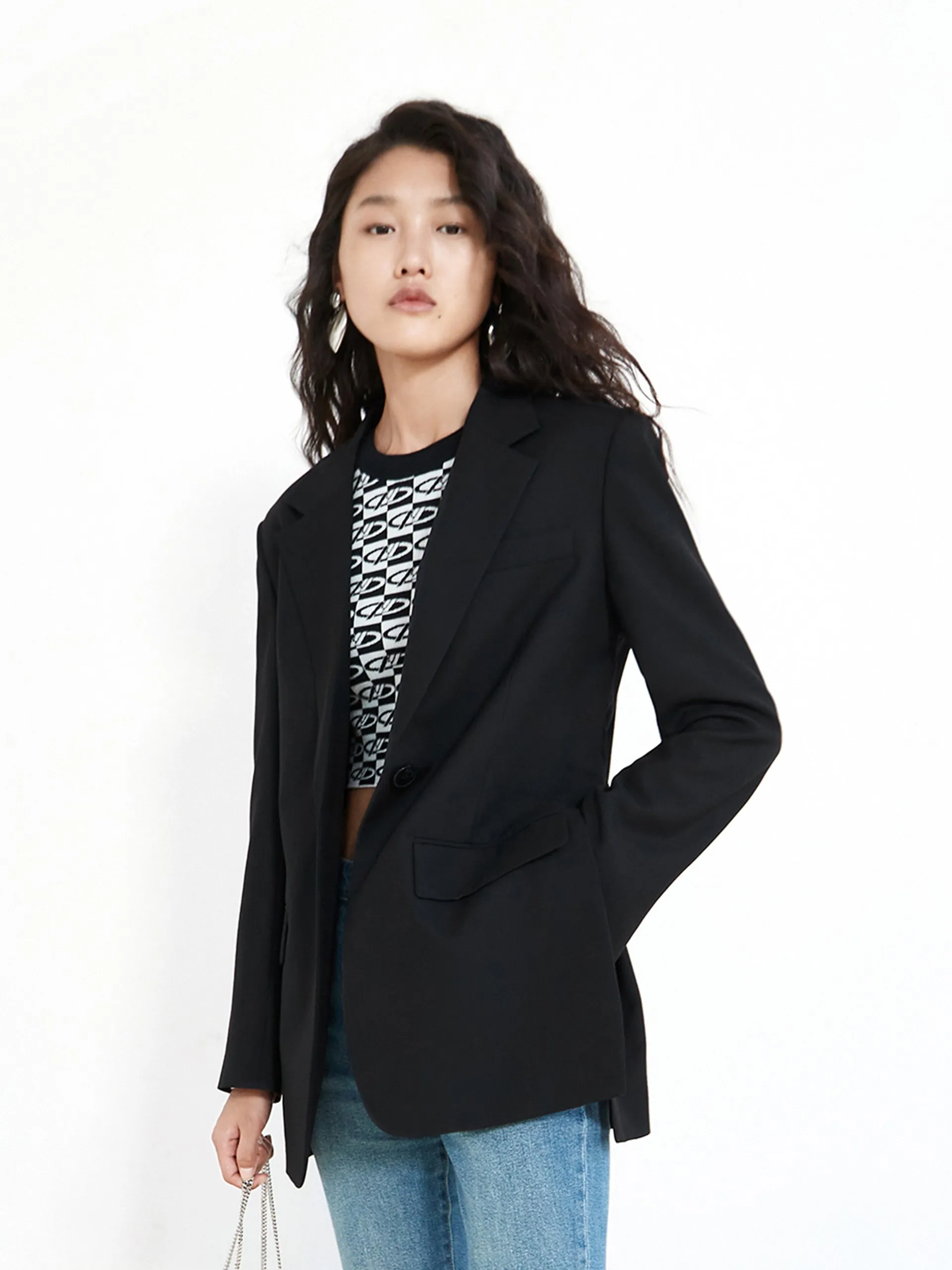 Solid Single Button Blazer
