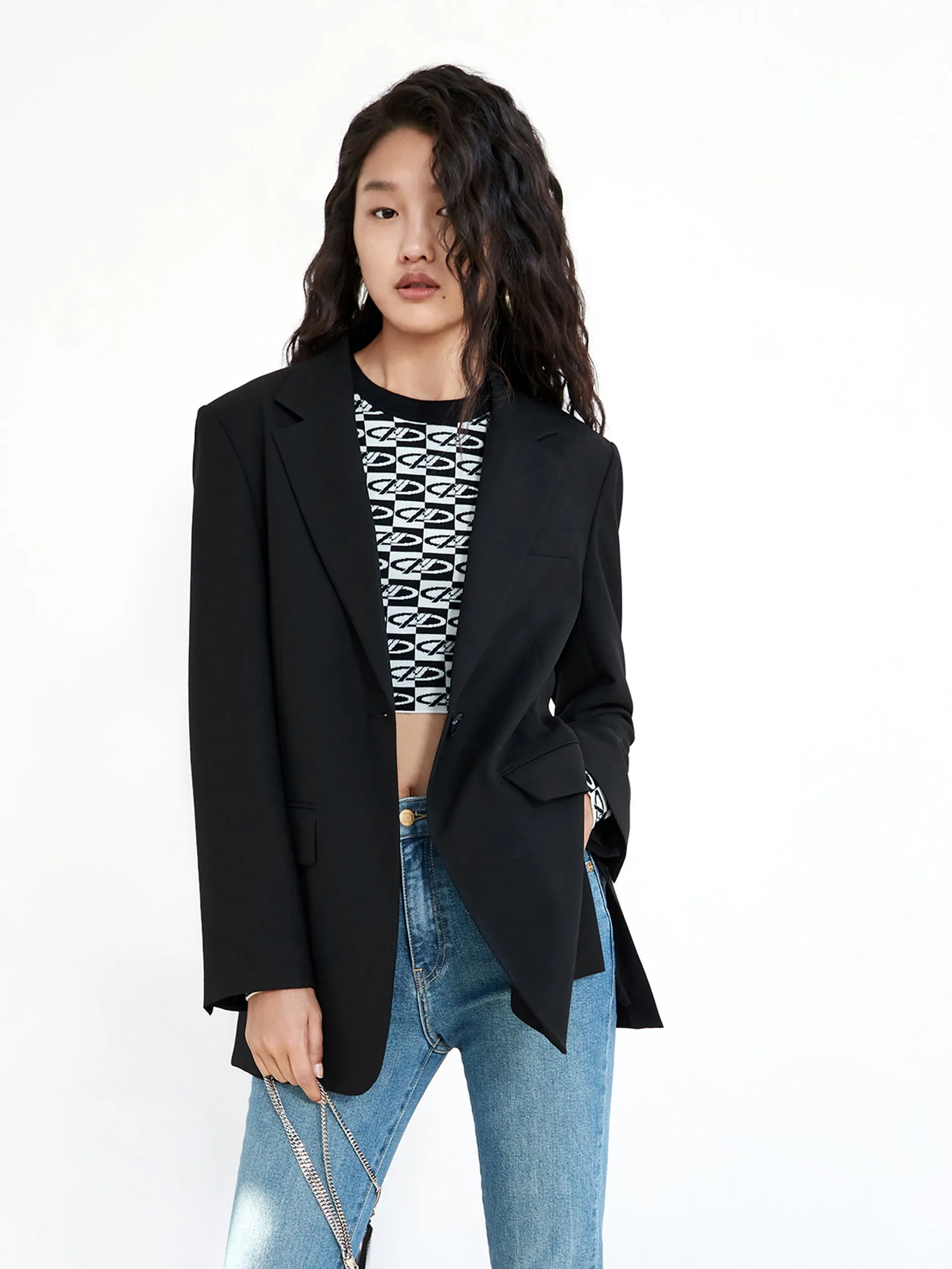 Solid Single Button Blazer