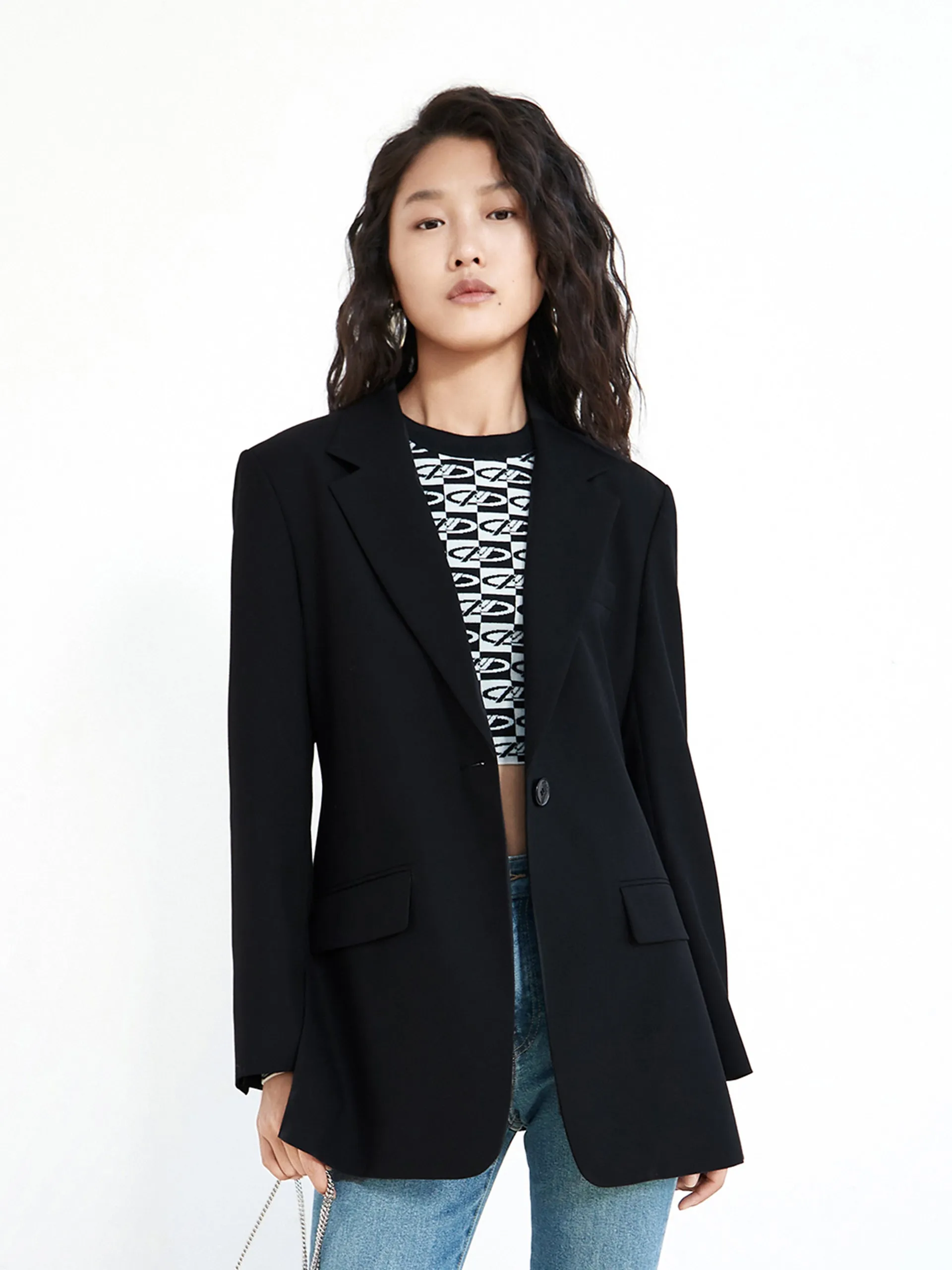 Solid Single Button Blazer