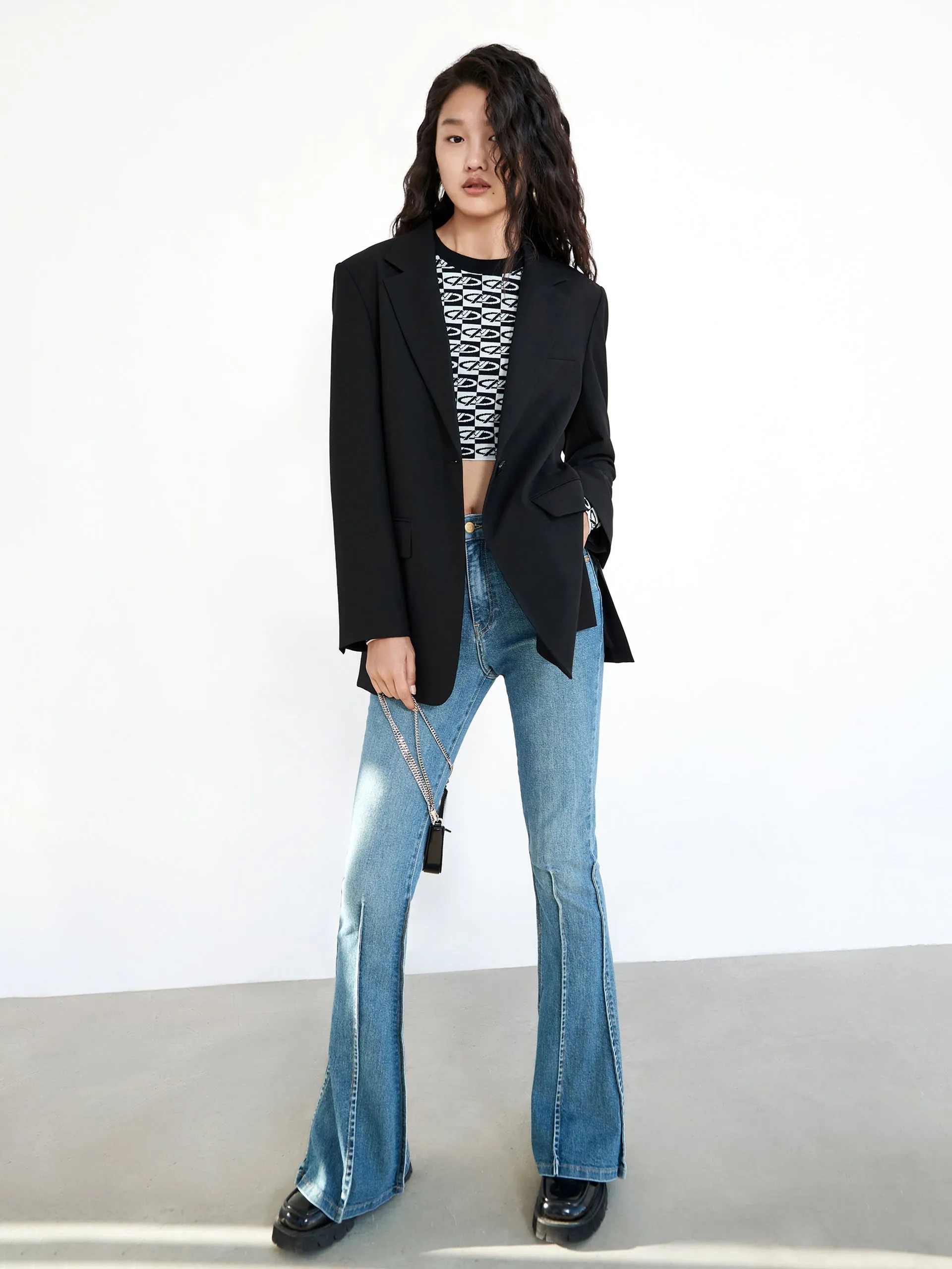 Solid Single Button Blazer