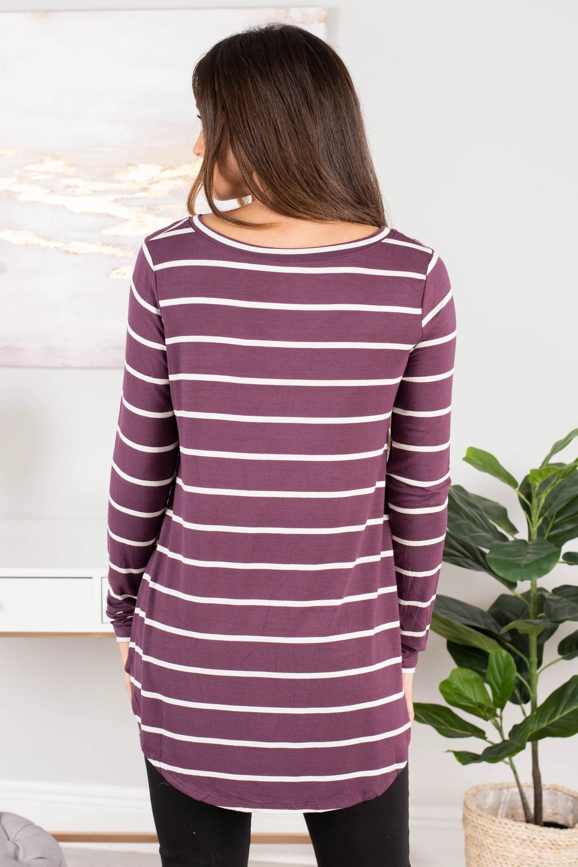 Something To See Eggplant Purple Striped Top