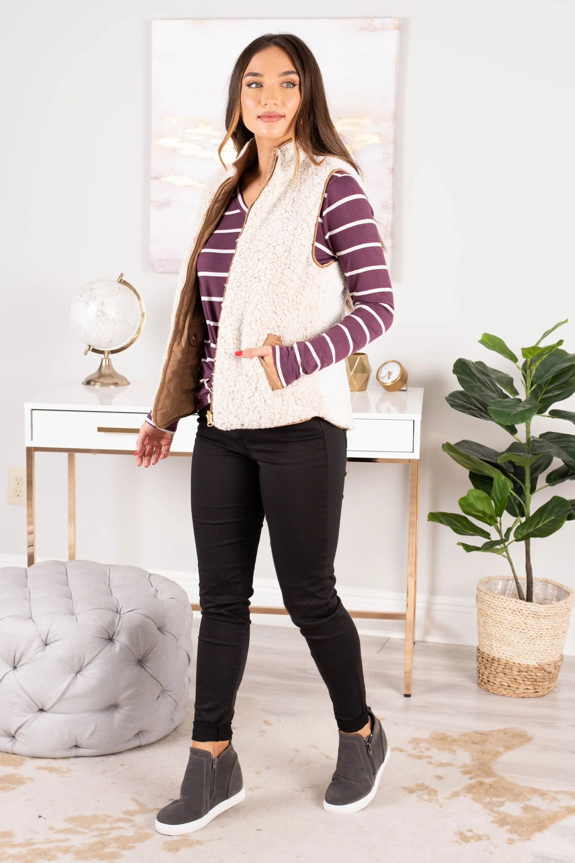 Something To See Eggplant Purple Striped Top