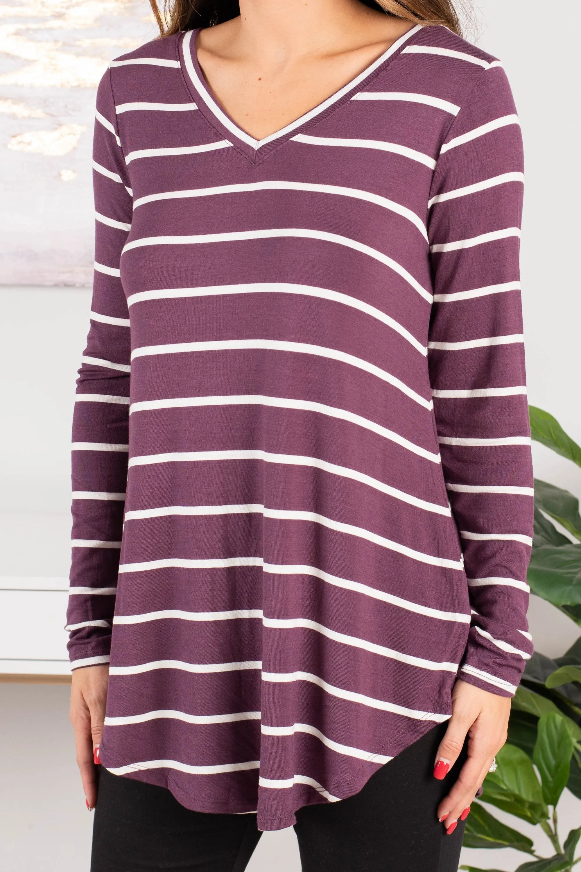 Something To See Eggplant Purple Striped Top