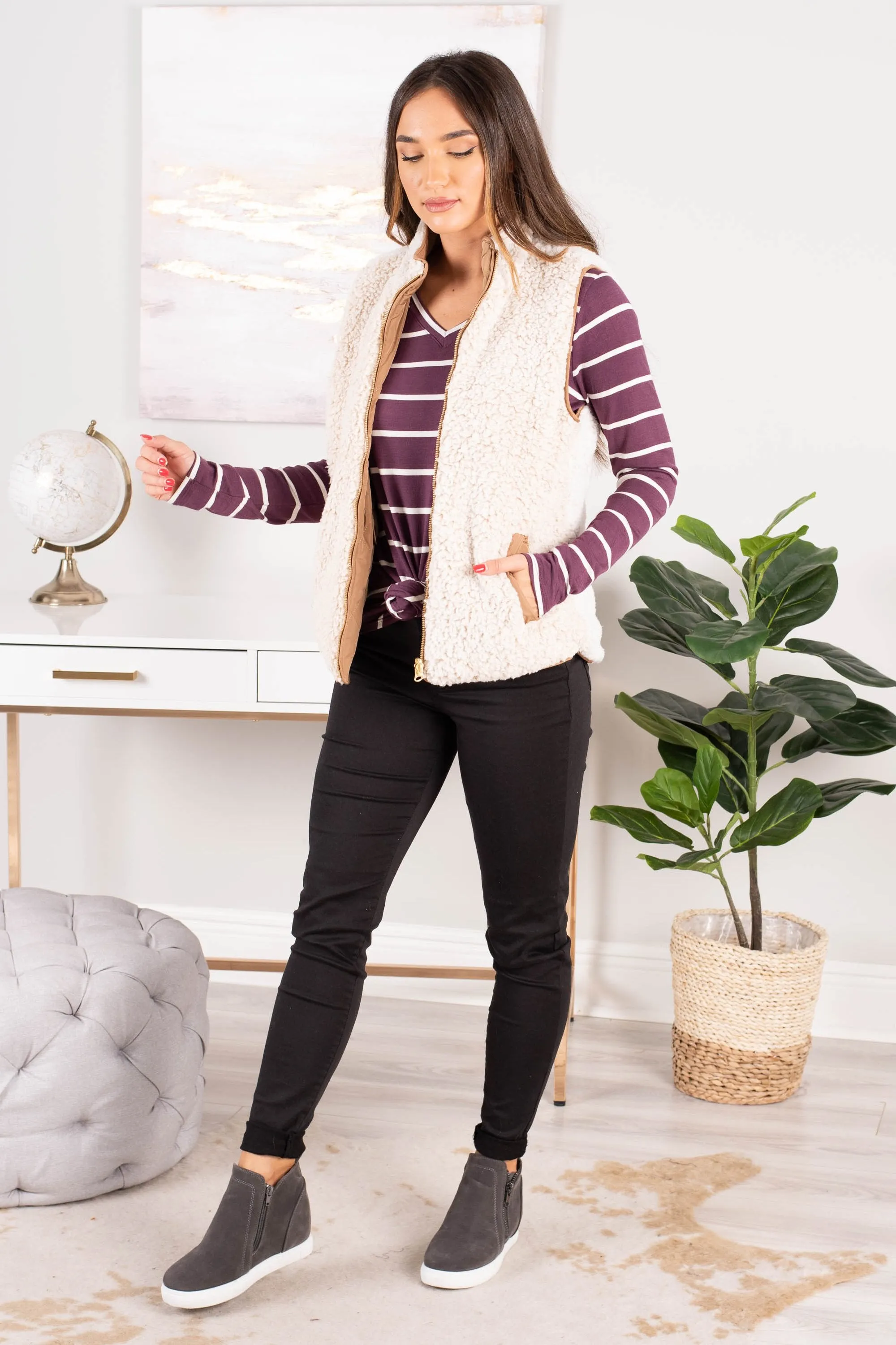 Something To See Eggplant Purple Striped Top