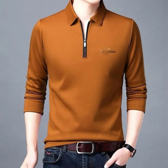 Spring And Autumn Men Long Sleeve Lapel Half Zip T Shirt