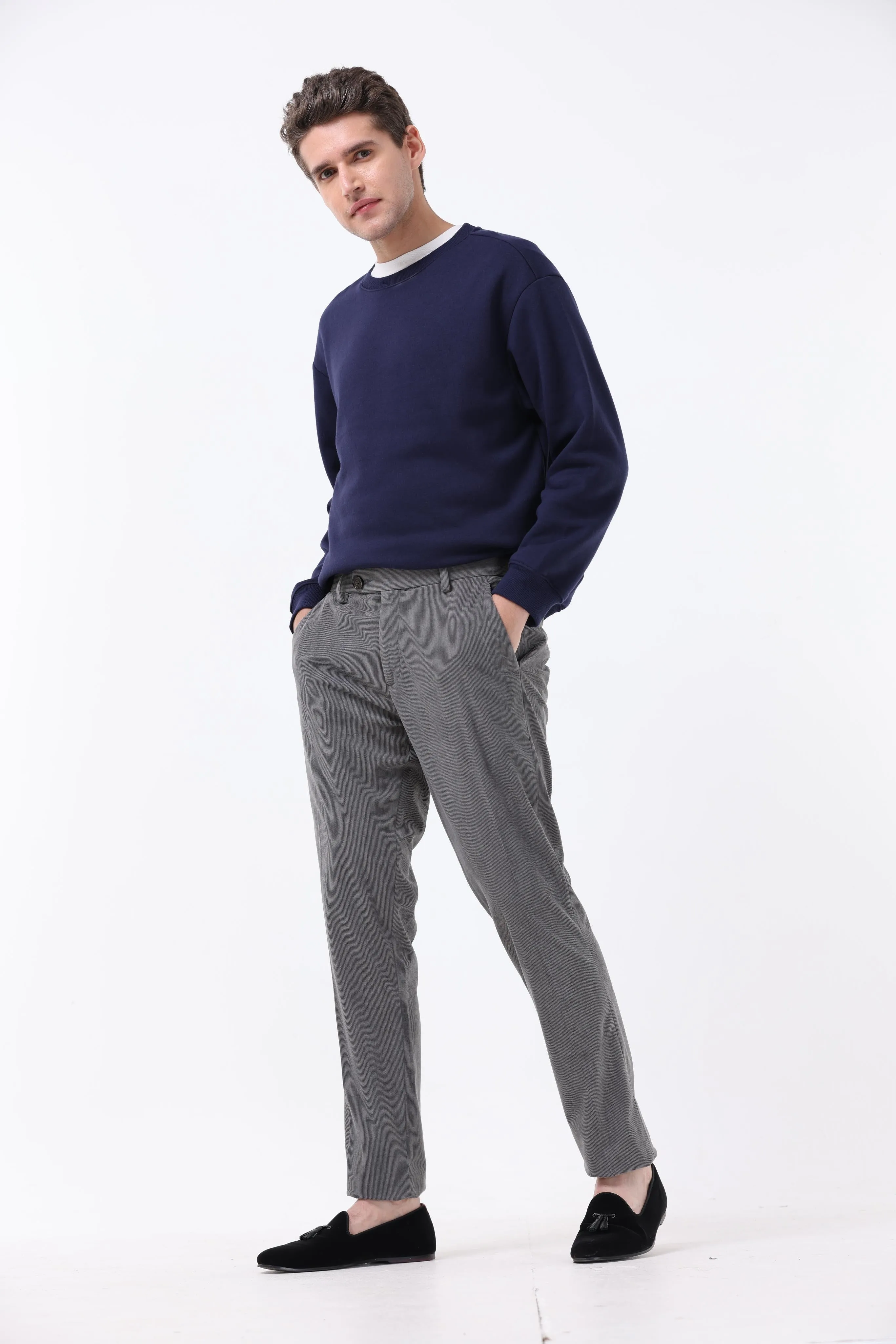 STATEMENT CORDUROY TROUSERS IN GREY