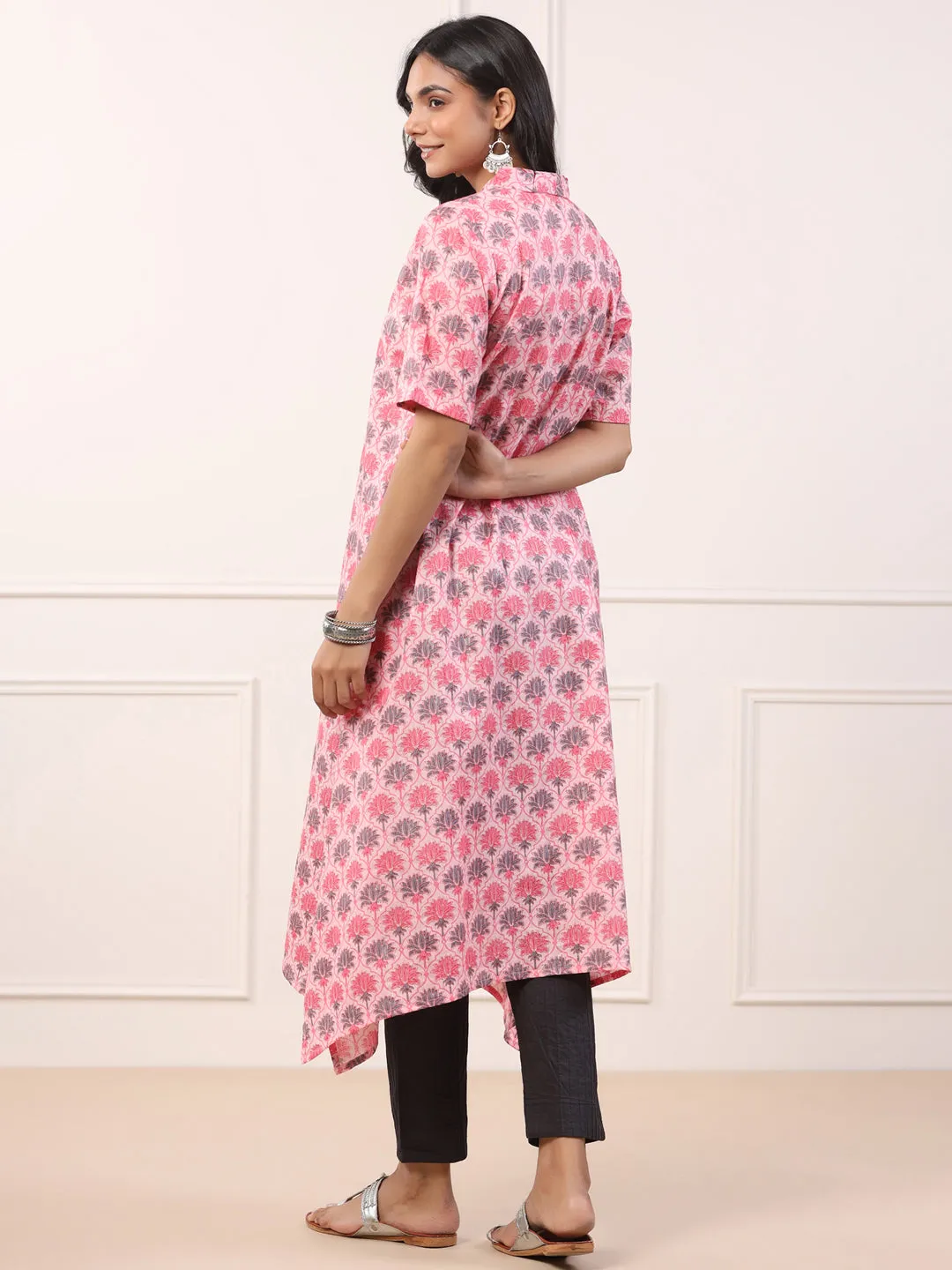 Stylish Asymmetrical Pink Cotton Kurta Only