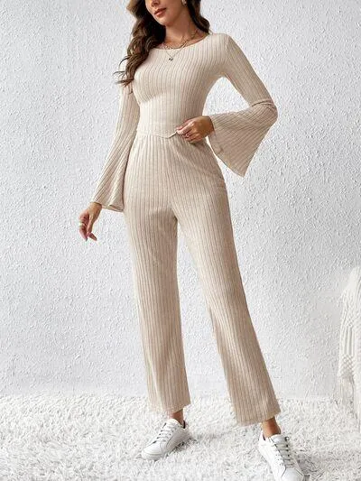 Stylish On The Go Flare Sleeve Long Sleeve Top and Pants Set