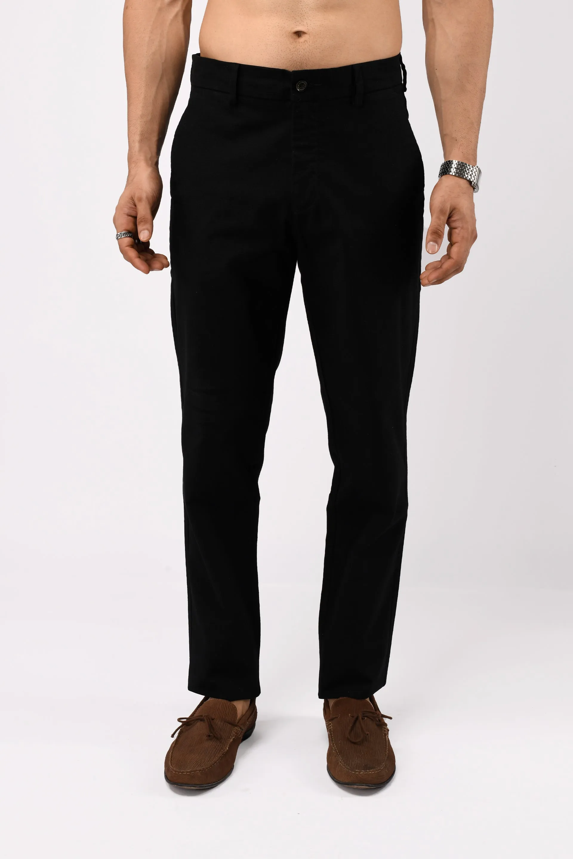 TIMELESS COTTON CHINOS- LINEN FEELS IN BLACK