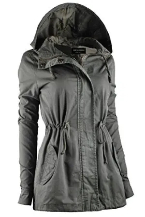 TL Women's Utility Militray Anorak Drawtring Parka Hoodie Jackets with Pocket_OLIVE 1XL