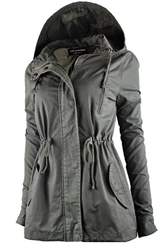TL Women's Utility Militray Anorak Drawtring Parka Hoodie Jackets with Pocket_OLIVE 1XL