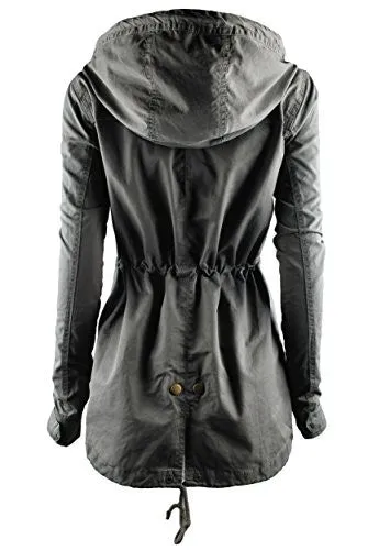 TL Women's Utility Militray Anorak Drawtring Parka Hoodie Jackets with Pocket_OLIVE 1XL