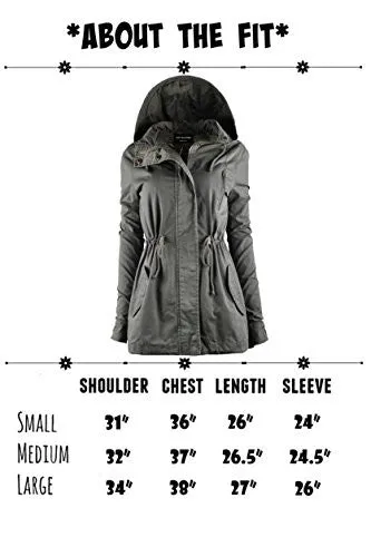 TL Women's Utility Militray Anorak Drawtring Parka Hoodie Jackets with Pocket_OLIVE 1XL