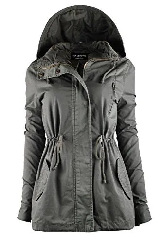 TL Women's Utility Militray Anorak Drawtring Parka Hoodie Jackets with Pocket_OLIVE 1XL