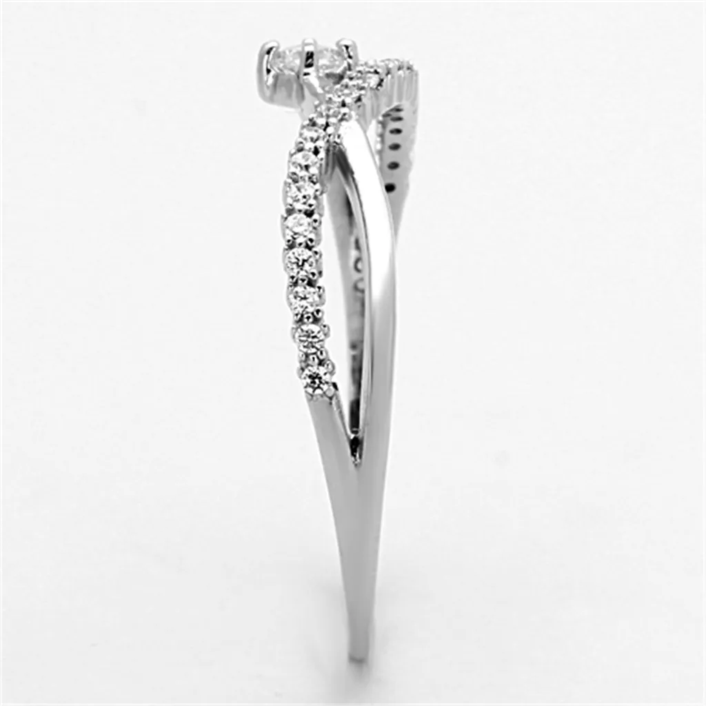 TS144 - 925 Sterling Silver Ring Rhodium Women AAA Grade CZ Clear