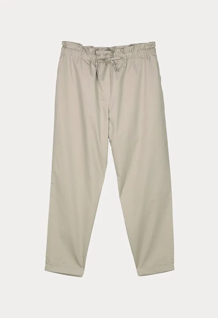 UNQ Frill Elastic Drawstring Waist Slim Fit Trouser BEIGE