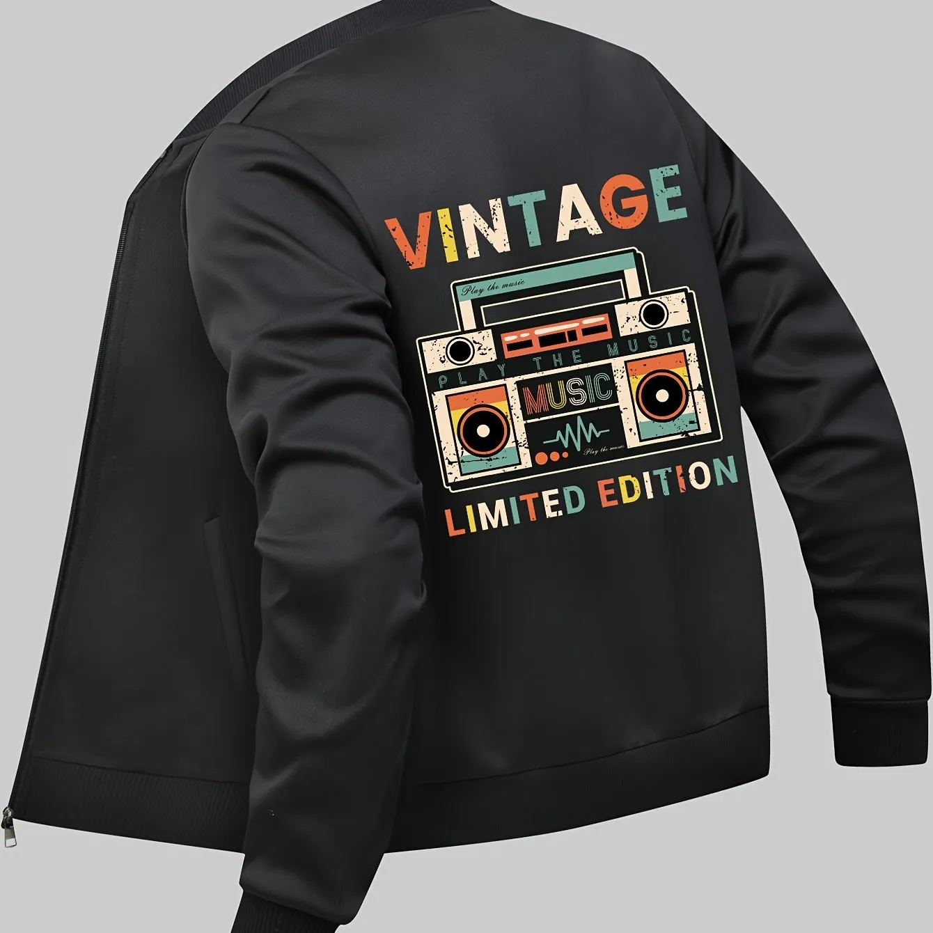 Vintage Music Player Print Jackets For Men's | Casual Baseball Coat