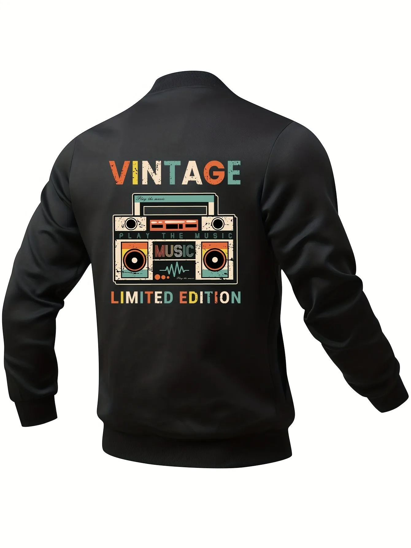 Vintage Music Player Print Jackets For Men's | Casual Baseball Coat