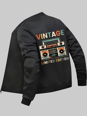 Vintage Music Player Print Jackets For Men's | Casual Baseball Coat
