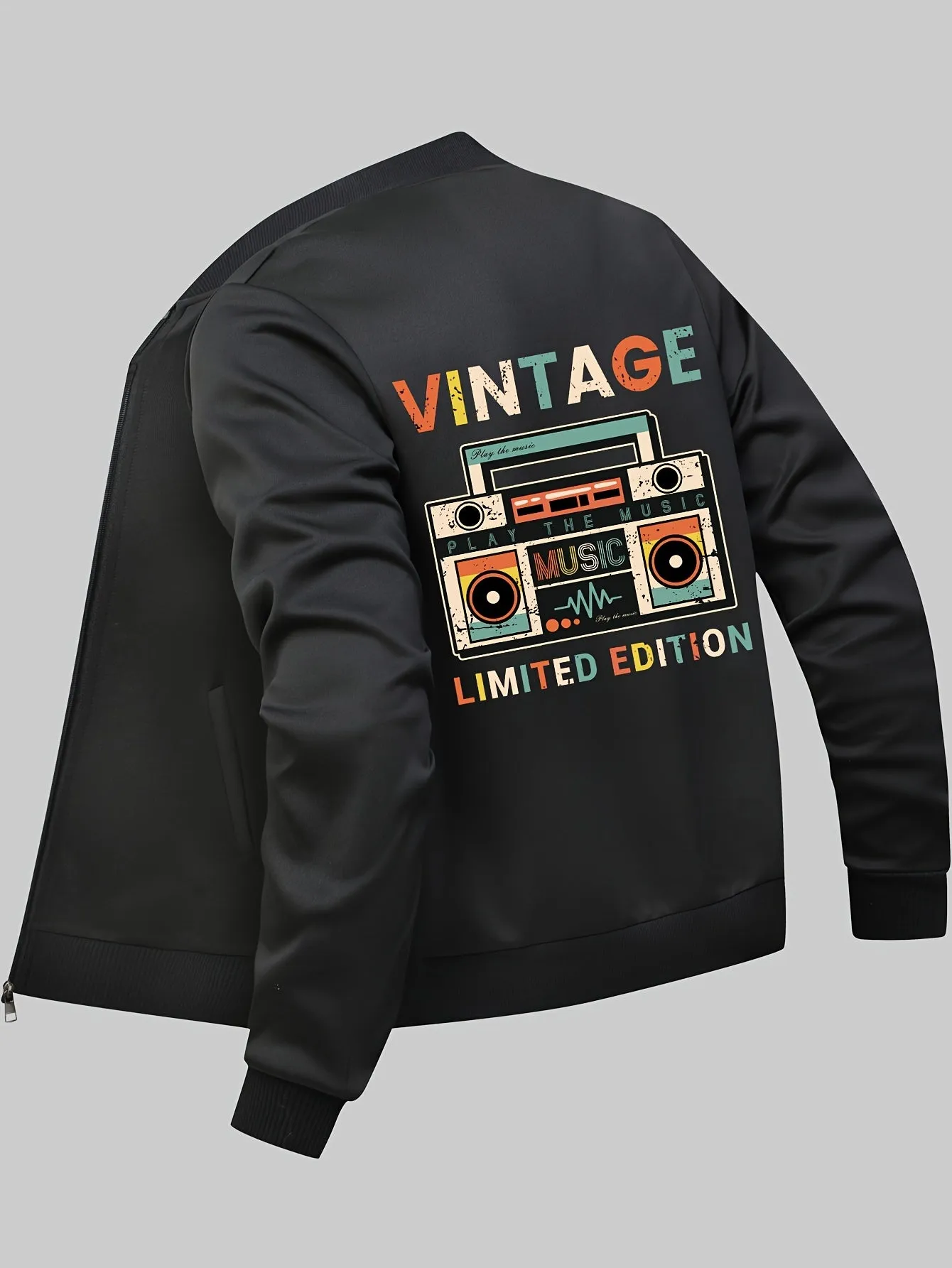 Vintage Music Player Print Jackets For Men's | Casual Baseball Coat