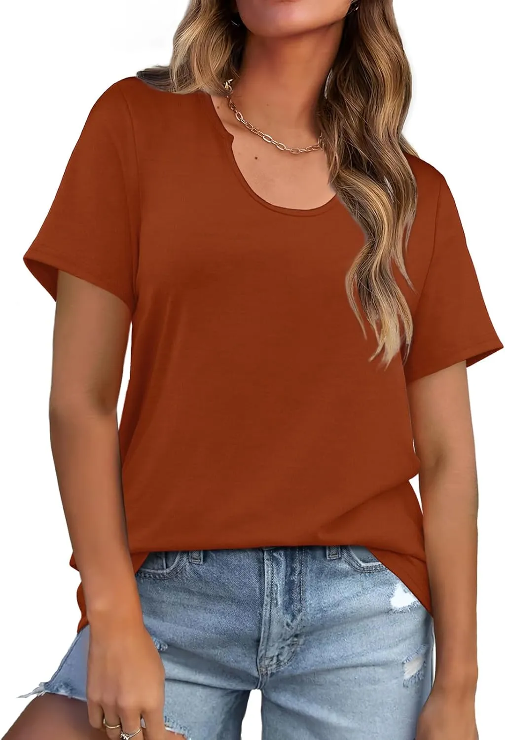 WIHOLL Summer Tops for Women Scoop Neck Basic Tees Short Sleeve Casual T-Shirts Loose Fit