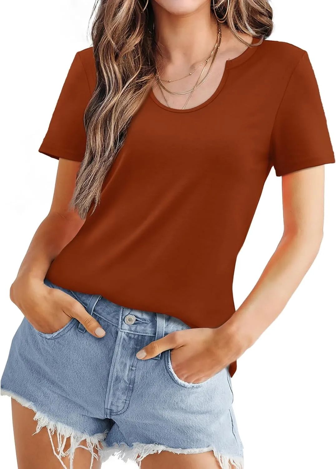 WIHOLL Summer Tops for Women Scoop Neck Basic Tees Short Sleeve Casual T-Shirts Loose Fit