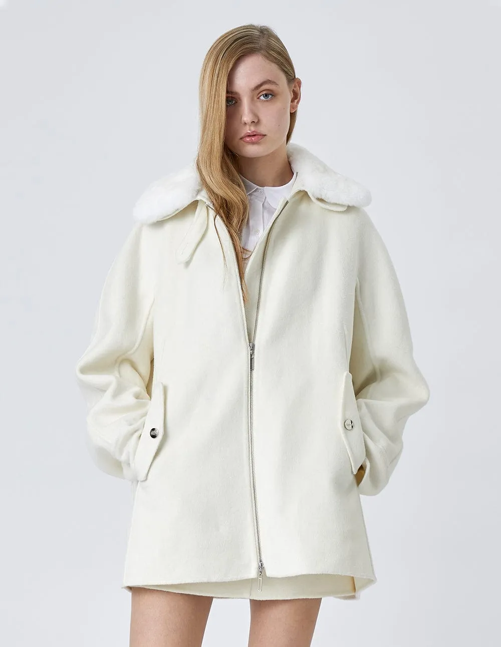 Women Detachable Collar Woolen Coat