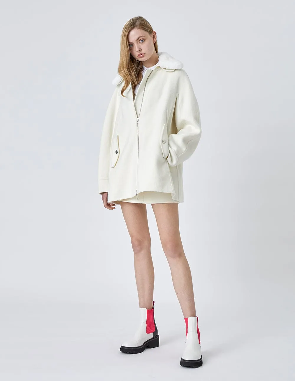Women Detachable Collar Woolen Coat