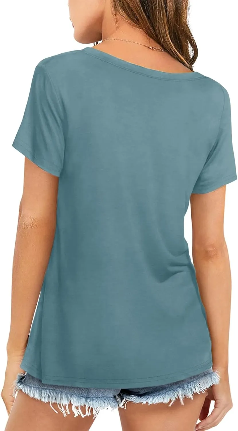 Womens Short Sleeve T Shirts Crewneck Summer Trendy Solid Basic Tee Tops Casual Summer Loose Fit Shirts