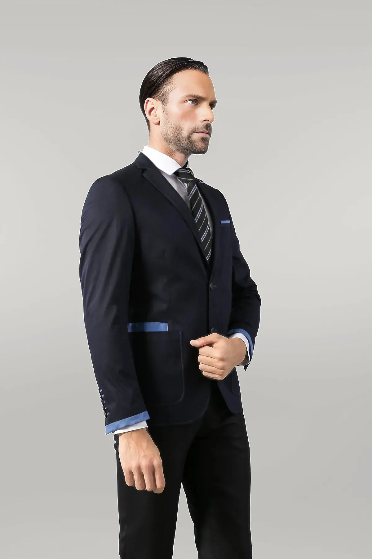 WSS 2 Button Bag Pocket Navy Blue Jacket- - Singen