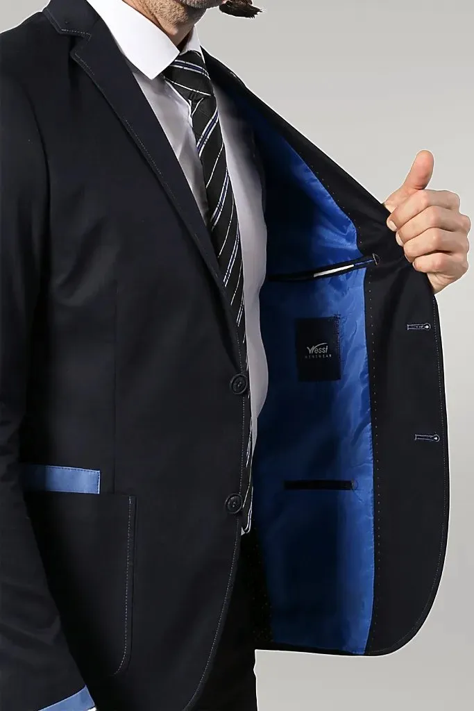 WSS 2 Button Bag Pocket Navy Blue Jacket- - Singen
