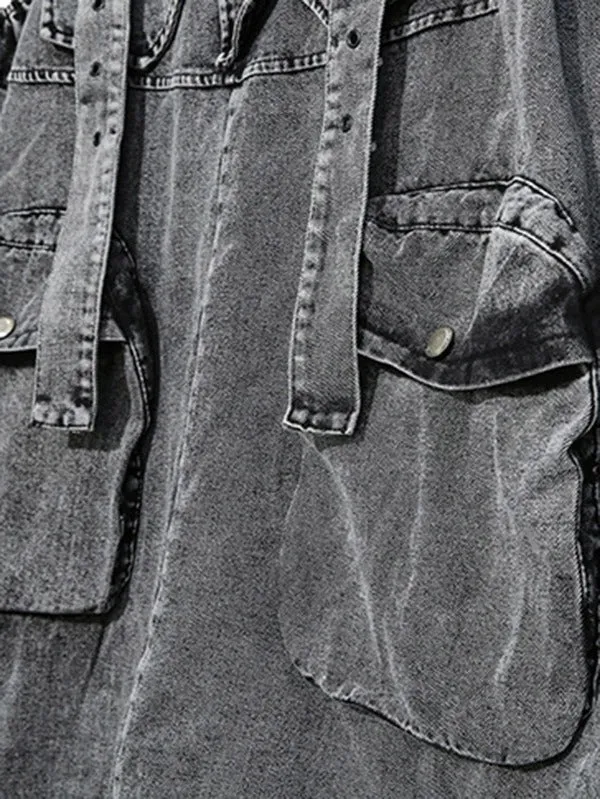 xakxx Loose Sleeveless Pockets Split-Joint Jean Pants Bottoms Overalls