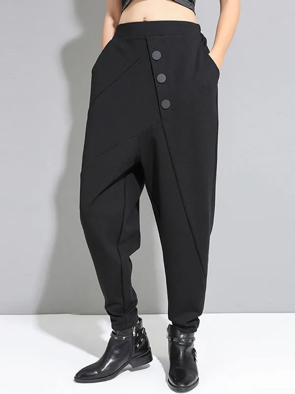 xakxx Personality Black With Button High-Waist Harem Pants