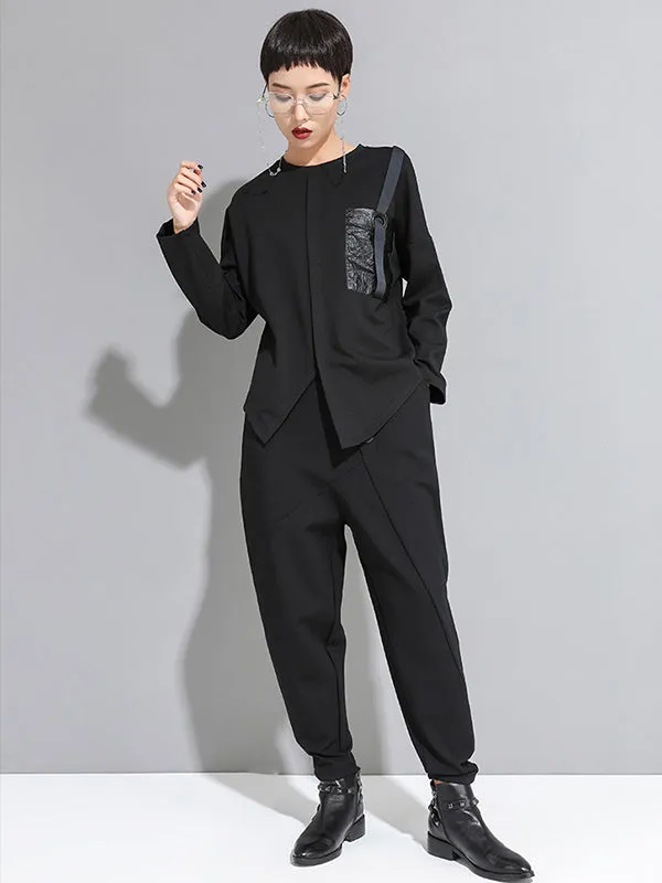 xakxx Personality Black With Button High-Waist Harem Pants