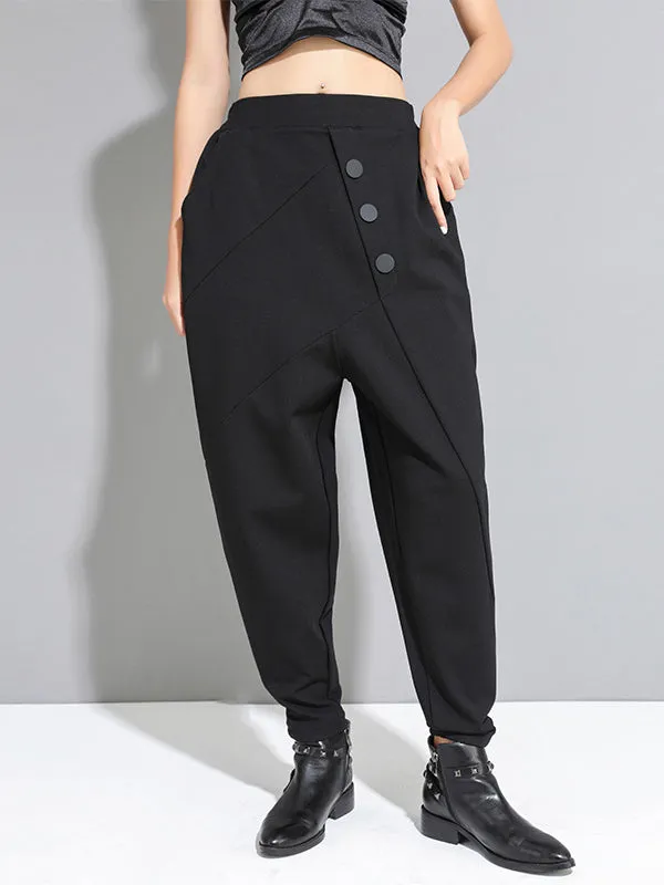 xakxx Personality Black With Button High-Waist Harem Pants