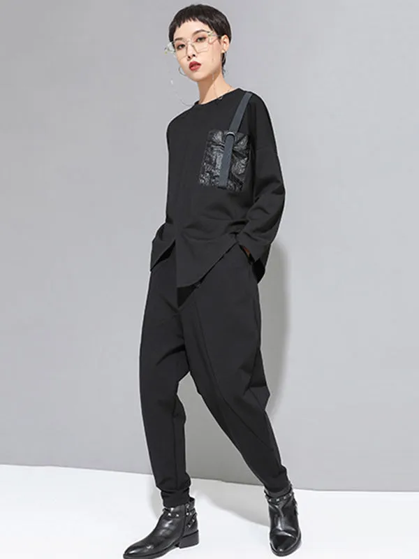 xakxx Personality Black With Button High-Waist Harem Pants
