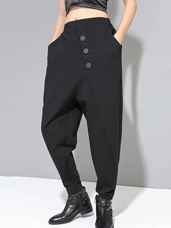 xakxx Personality Black With Button High-Waist Harem Pants