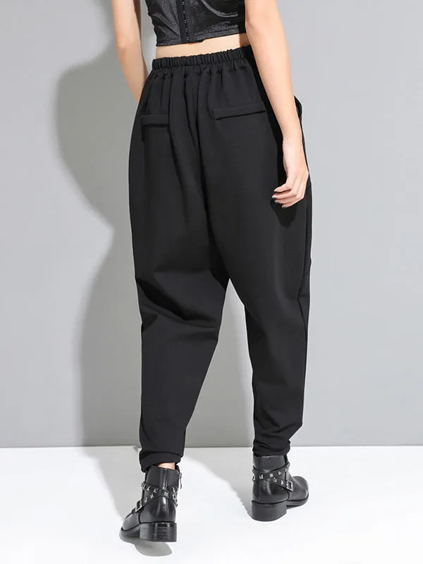 xakxx Personality Black With Button High-Waist Harem Pants